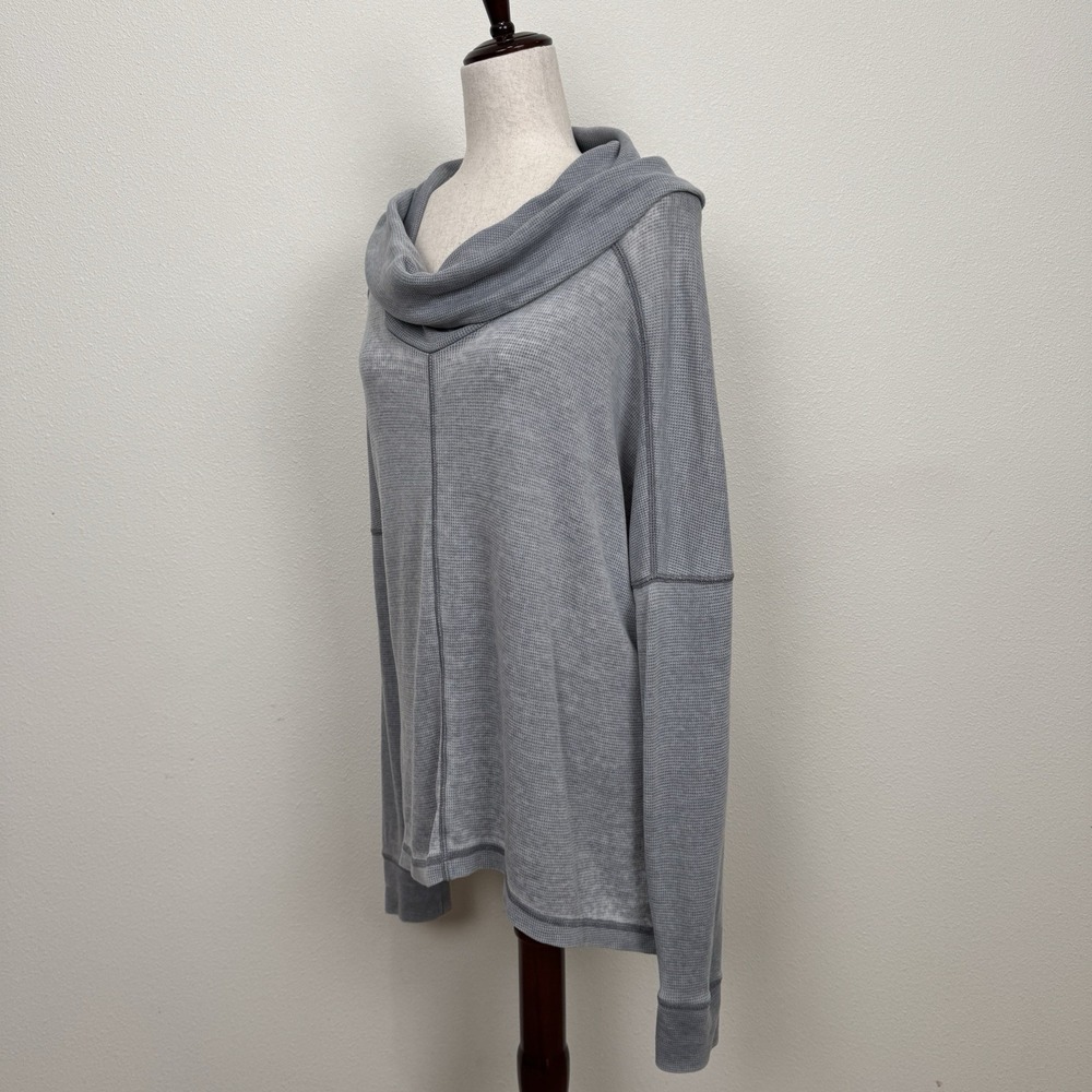 Lucky Brand Top Womens XL Gray Tunic Waffle Knit Burnout Cowl Stretchy Lounge‎ - Picture 6 of 13